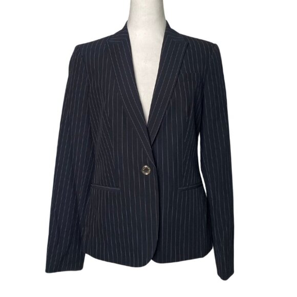 Tommy Hilfiger Jackets & Blazers - Tommy Hilfiger Women's Navy Pinstripe, Single Button, Peak Lapel Blazer, Size 6